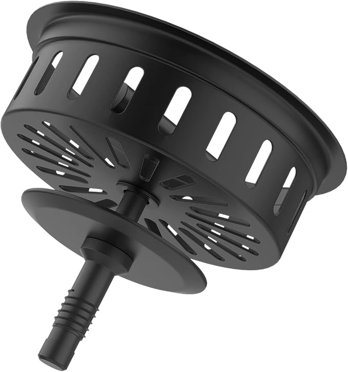 KONE Kitchen Sink Stopper Strainer Replacement for Standard 3-1/2 Inch Spin and Seal Drains with Threaded Stopper Function, Stainless Steel Sink Strainer, Black Twist Lock Basket Strainer Replacement