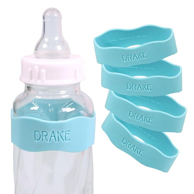 InchBug Orbit Labels - Baby Bottle Name Labels for Daycare, Sippy Cup Bands - Engraved Silicone, Reusable, Dishwasher Safe, Matching Color Personalization, 4-Pack (Tropical Lagoon)