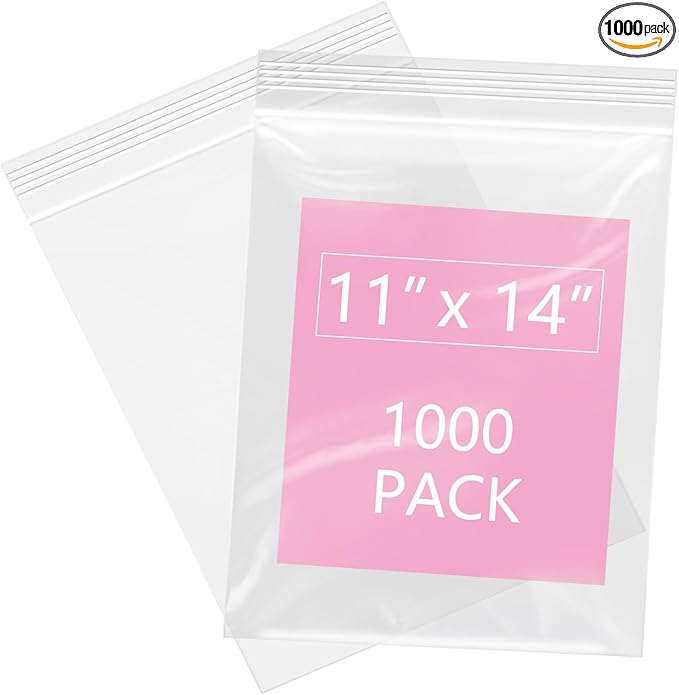 iMailer - 1000 Pcs- 11" x 14" Reclosable Plastic Zip Poly Bags- Clear Zip Bag for Prints, Photos, Documents, Clothing, T-Shirt
