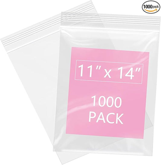 iMailer - 1000 Pcs- 11" x 14" Reclosable Plastic Zip Poly Bags- Clear Zip Bag for Prints, Photos, Documents, Clothing, T-Shirt