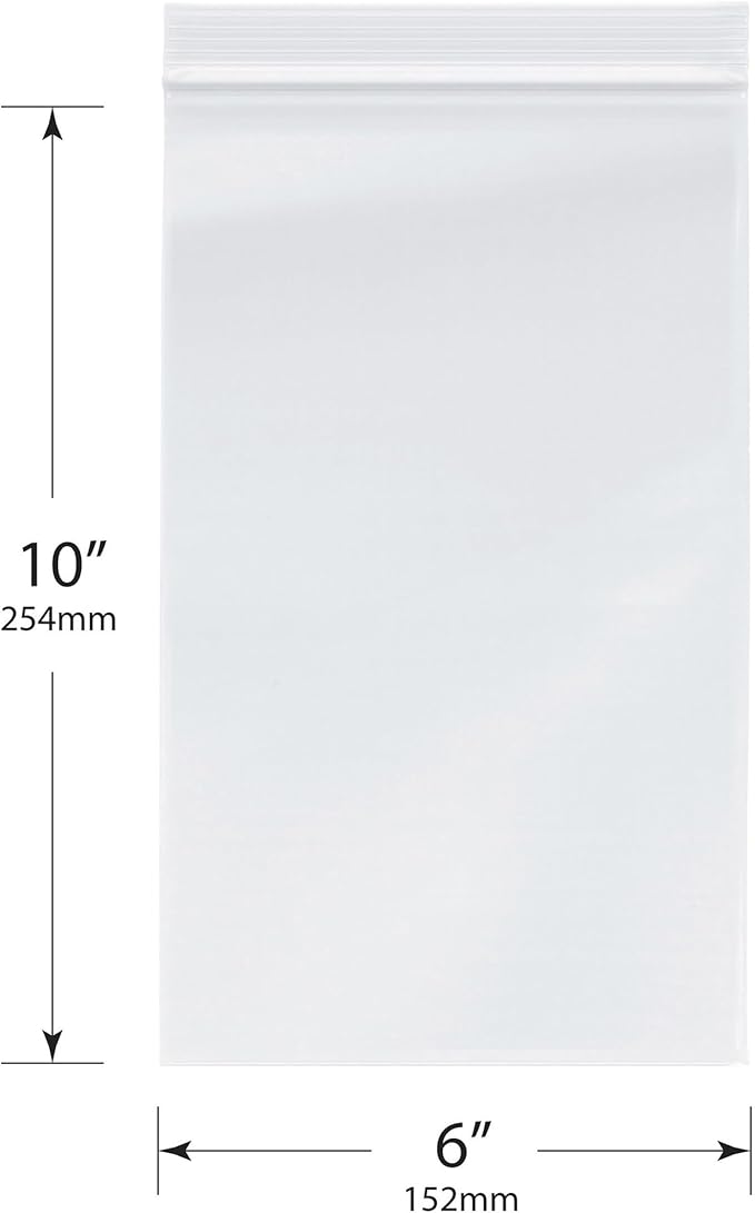 Plymor 6" x 10" (Pack of 500), 4 Mil Heavy Duty Zipper Reclosable Plastic Bags