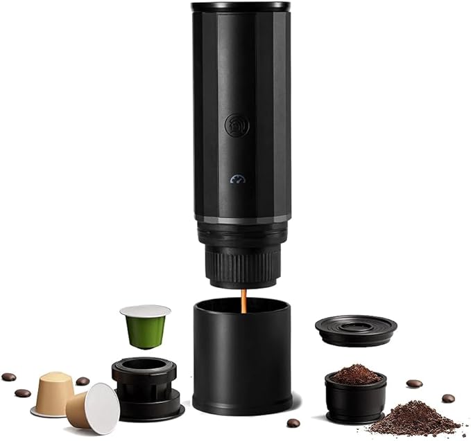 portable coffee maker15 Bar Mini Coffee Maker USB-C & Car Charger, Lightweight Espresso Maker Black
