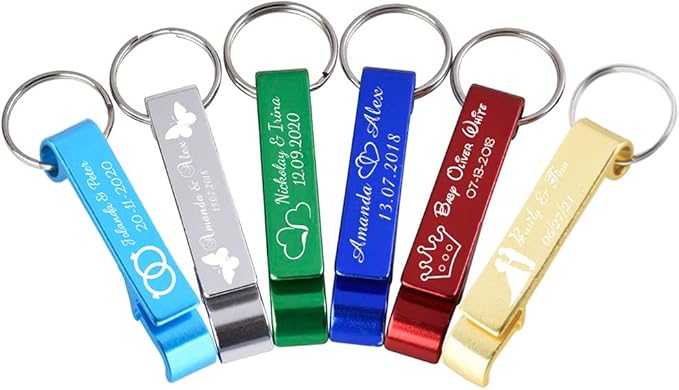50pcs Personalized Bottle Opener With Text/Logo/Photo, Custom Keychain For Christmas, Wedding Favor, Event Party Favors (50 Pcs + Bag)