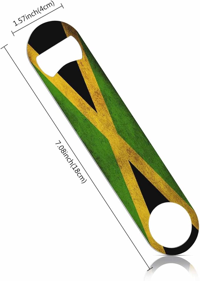Jamaican Flag Stainless Steel Bottle Opener Vintage Geometry Texture Design Black Green Triangle Gold Stripe Flat Beer Bottle Opener Keychain for Home Kitchen Bar Restaurant Party Gift