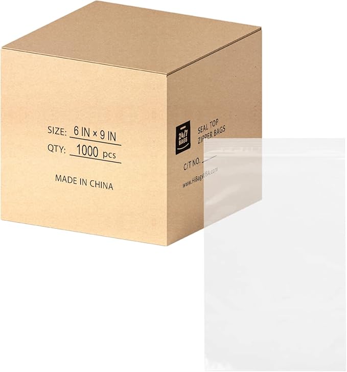 6" X 9" (1000 Bags) 2 Mil Clear Reclosable Zip Plastic Poly Bags with Resealable Lock Seal Zipper