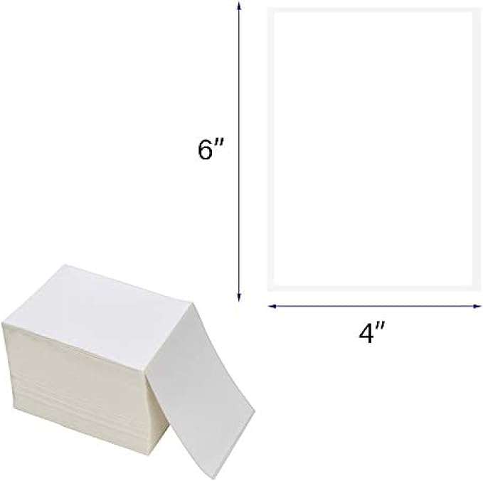 Immuson Fanfold 4 x 6 Direct Thermal Labels White Perforated Shipping Labels 500 Labels/Stack, Permanent Adhesive, White Mailing Labels for Zebra Thermal Printer 1 Stack.