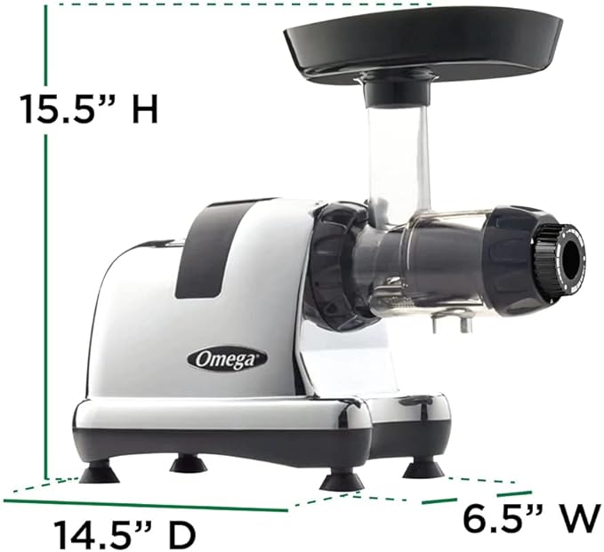 Omega Cold Press Juicer Machine, Vegetable and Fruit Juice Extractor and Nutrition System Makes Nut Milks Baby Food and Sorbets, Triple-Stage 80-RPM Slow Masticating Juicer, 200-Watts, Chrome