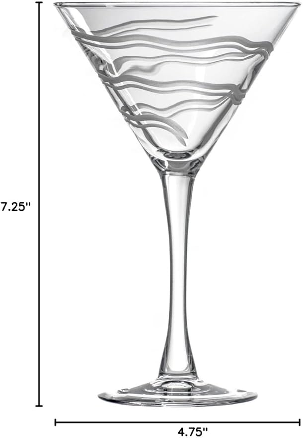 Rolf Glass Good Vibrations Martini Glass | Set of 4 Stemmed 10oz Martini Glasses | Lead-Free Crystal Glass | Diamond-Wheel Engraved | Made in the USA | Etched Spiral Design