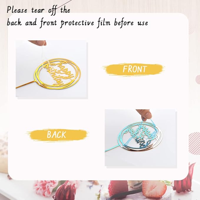 BEISHIDA-Cake Topper Gold 27 Pack Cupcake Topper with Mini Balls, Happy Birthday Acrylic Toppers Insert Pick DIY for Cake Decorations Anniversary Wedding Baby Shower Party (Gold/White)