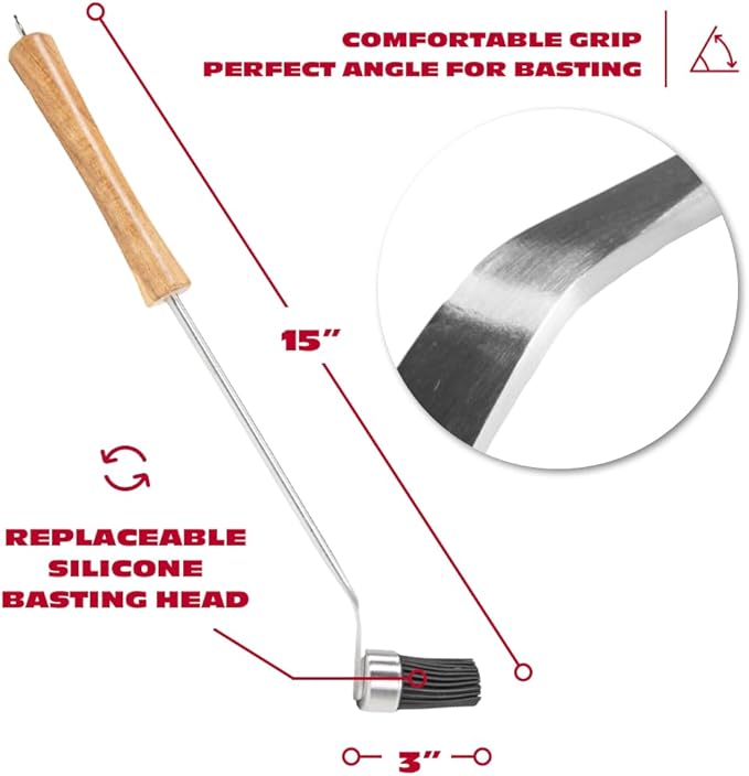 BBQ-AID Basting Brush - For Marinating, Glazing, Seasoning - Bbq Silicone Brush Cooking, Baster for Cooking Brush - Premium Wood Handle, Stainless Steel Core and Silicone Bristles for Easy Cleaning