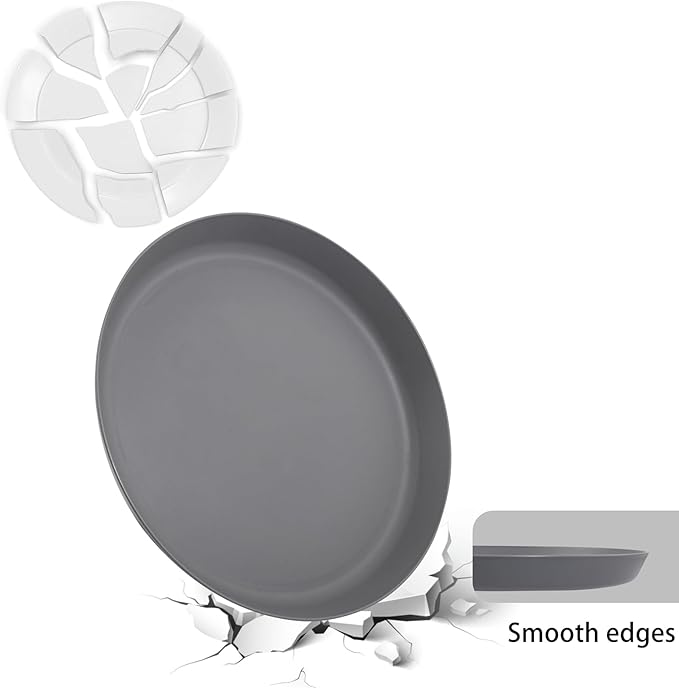 18pcs Dark Grey Wheat Straw Plate Set - Unbreakable Deep Dinner and Lightweight Salad Plates for Camping, Kitchen, Picnics