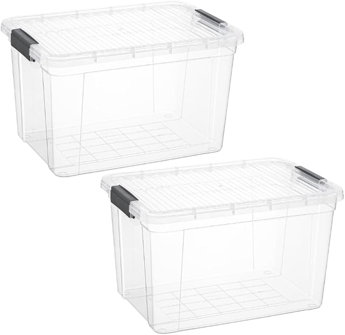 Superio Storage Bins with Lids, Clear Plastic Containers for Organizing, Stackable Totes, BPA Free, Odor Free, Organizer Boxes for Home, and Dorm (2 Pack, 14.25 Qt)