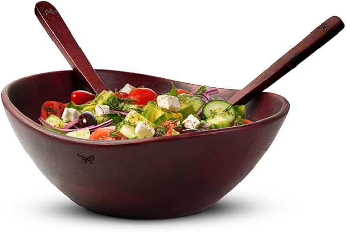 Melvvi Large Wooden Salad Bowl Set with 2 Small Bowls and 2 Serving Utensils | 12" & 6" Acacia Wood Bowls for Food | Great Gift for Kitchen & Dining (Natural Set of 5) (Royal Set of 3)