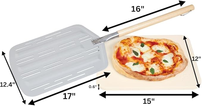 Hans Grill Pizza Stone PRO XL Baking Stone For Pizzas use in Oven, Grill or BBQ FREE Long Handled Anodised Aluminium Pizza Peel | Rectangular Stone 15 x 12" Inches | For Pies, Pastry, Bread, Calzone