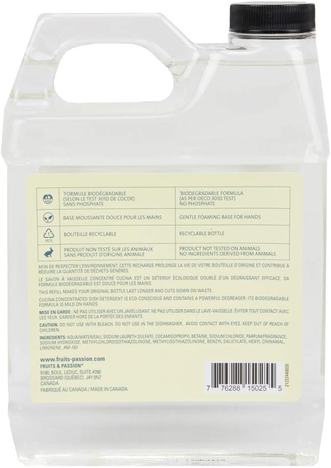 Fruits & Passion Cucina Dish Detergent Refill Sea Salt and Amalfi Lemon, 33.8 oz