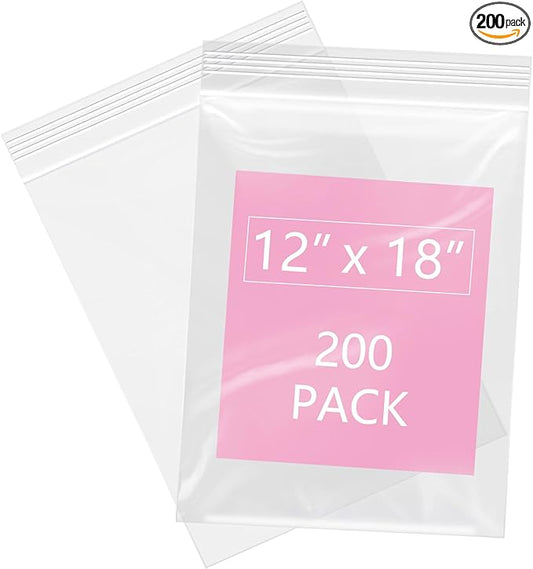 iMailer - 200 Pcs- 12" x 18" Reclosable Plastic Zip Poly Bags 2 Mil - Clear Zip Bag for Clothing, T-Shirts, Pants