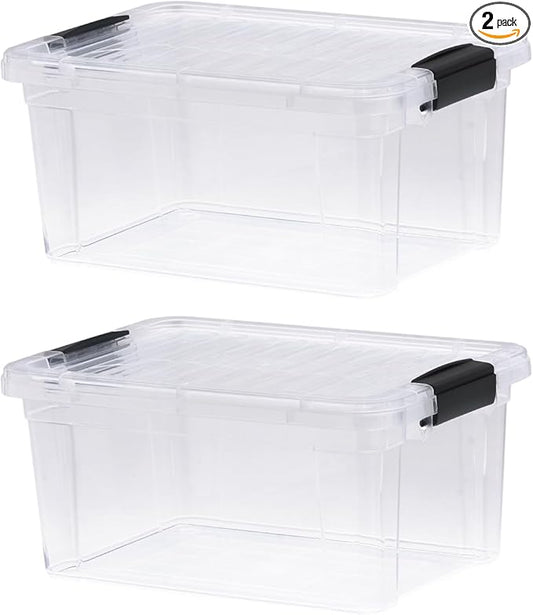 Superio Clear Storage Boxes with Lids, 6.75 Quart Plastic Container Bins for Organizing, Stackable Crates, BPA Free, Non Toxic, Odor Free, Organizers for Home, Office, School, and Dorm