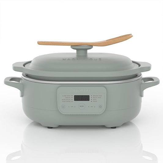 4 Quart Programmable Slow Cooker with Flexible Easy Programming, 8-in-1 Claypot Multi Cooker, Removable Crock, Nonstick, Oven Safe Pot to 450°F, Olive
