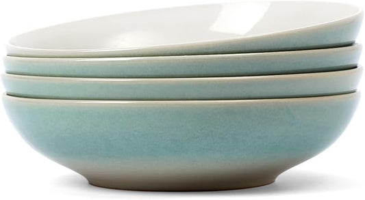 famiware 8.7" Large Pasta Bowls Set of 4, 34oz Stoneware Salad Bowl Serving Plate Bowls, Bowls for Pasta, Fruits, Salad, Noodle, Soup, Dinner- Microwave Dishwasher Safe, Glacier Series, Aqua