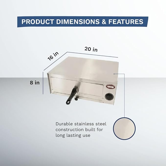 Kratos Commercial Countertop Pizza Oven, Stainless Steel Electric Pizza/Snack Oven with Timer, Fits 12" Pizzas, 120V, 1450 Watts, For Commercial and Home Use