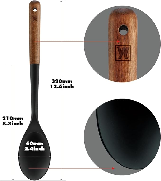 Silicone Cooking & Serving Spoon: Multi-Purpose Cooking Tool for Basting Serving Scooping Scraping Mixing Basting, Non-stick Cookware Safe, Wooden Handle Design