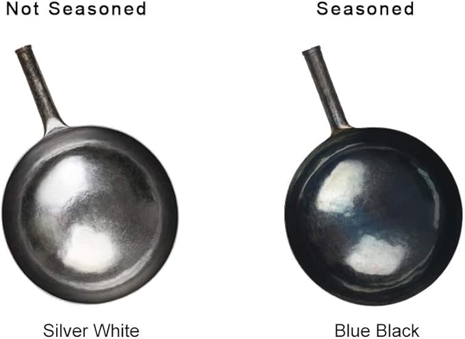 臻三环 ZhenSanHuan Chinese Hand Hammered Iron Woks and Stir Fry Pans, Non-stick, No Coating, Carbon Steel Pow (32CM, Silver - Not Seasoned)