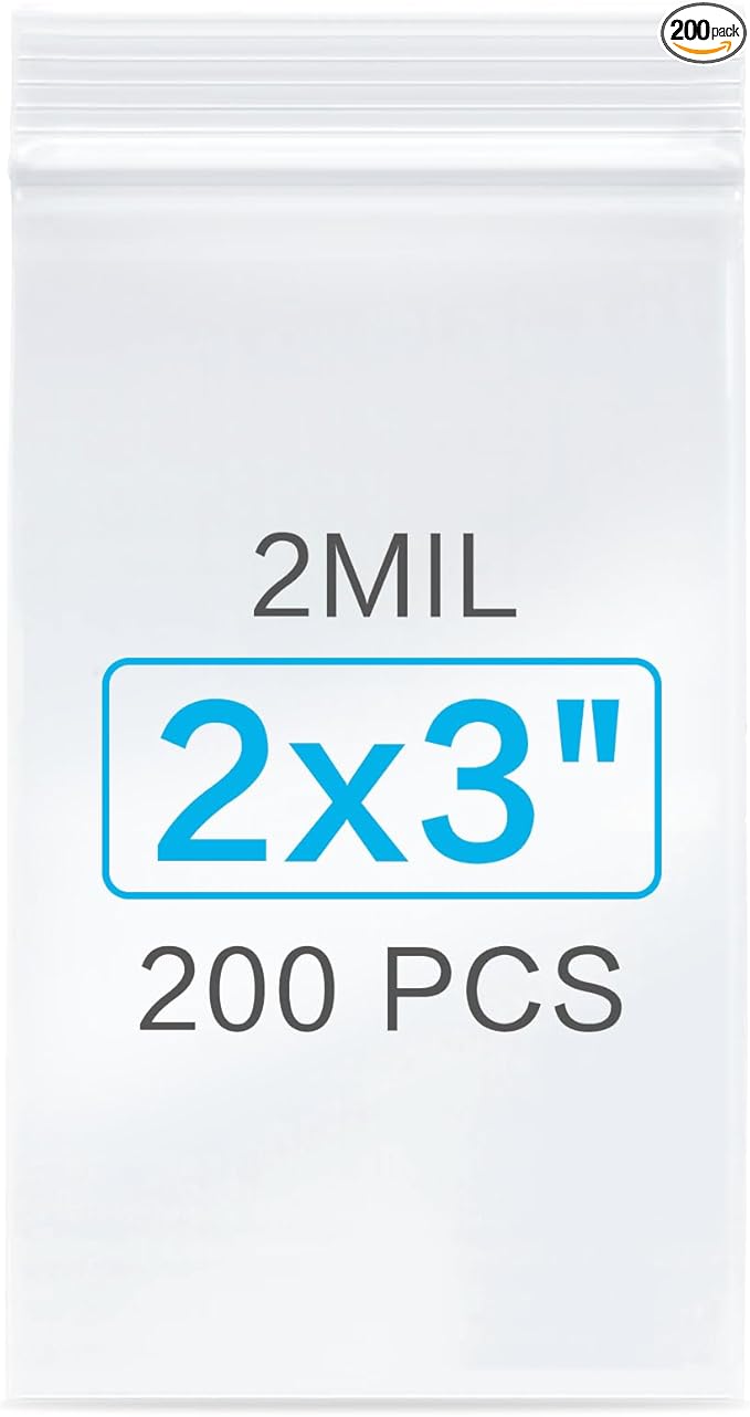 Plastic Jewelry Bags, 200pcs 2 x 3 Clear Zip Bag, 2 mil Thick Small Baggies with Resealable Zipper, Storage Baggies for Daily Vitamin, Jewelry, Candy