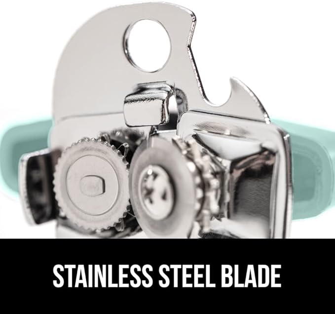 GORILLA GRIP Heavy Duty Stainless Steel Smooth Edge Manual Can Opener and Bottle Openers, Soft Comfortable Handle, Oversized Handheld Turn Knob, US Designed Multifunctional Kitchen Tool, Mint