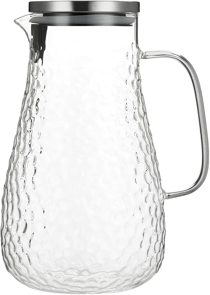 Karafu 78 Ounces/2.3 Liter Glass Pitcher with Lid, Wide Mouth Heat Resistant Water Jug for Hot/Cold Water, Ice tea and Juice Beverage Clear