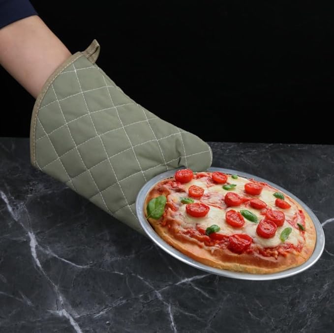 17 Inch Extra Long Heat Resistant Oven Gloves New Cotton Oven Mitts Kitchen Gloves High Temperature Cooking Tool BBQ Gloves (17" Green)