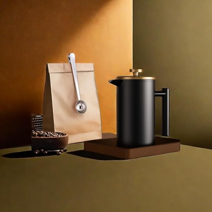 Stainless Steel French Press Coffee Maker 1500ml, Black Double-Wall Insulated Large French Coffee Press for travel camping,Large Capacity （50oz, Black）