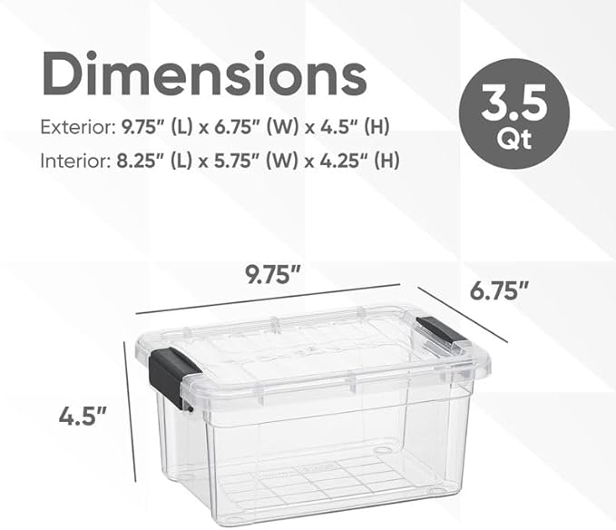 Superio Clear Storage Bins with Lids, Stackable Storage Box with Latches and Handles, Extra Small, 2 Pack 3 Quart