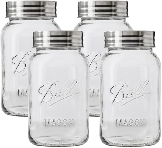 Ball Regular Mouth Glass Mason Jars with Lids and Bands, Used for Canning (Quart, 32 Ounce (Pack of 4))