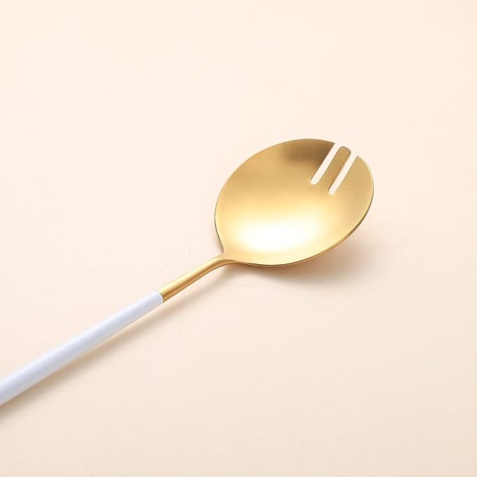 Salad Servers,Spoon and Fork Set 11.41 inch,18/10 Stainless Steel Salad Serving Titanium Plating (White gold)