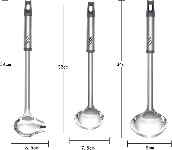 Soup Ladle, 13.9 inch Large Ladle Serving Spoons, 4 oz Stainless Steel Ladle with Heat-proof Handle, Comfortable Grip Design, Durable Construction, Silver, KLB-ASB-124