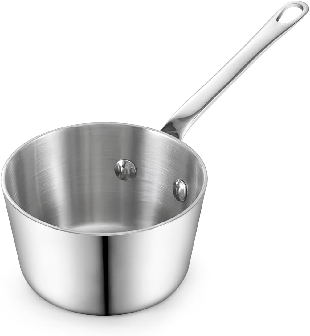 D&M Butter Warmer 0.23 Quart, Multi-Ply Clad Stainless Steel Milk Frother and Chocolate Melting Pot, Small Saucepan for Induction Stovetop, Coffee, Butter, Syrup