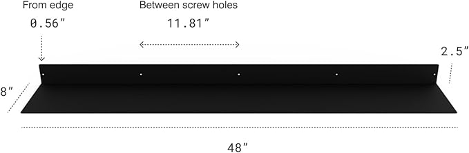 DIY CARTEL Linear Floating Shelf, Raw Blackened Steel, Made in USA, Heavy Duty Metal Wall Mount, Rustic & Modern Farmhouse Design (48"x8" Powder Coated Matte Black)