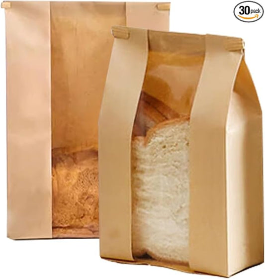 30 Pack Paper Bread Bags 13 x 8.3 x 3.5-inch Bakery Kraft Sourdough Loaf Baked Storage Bags for Homemade Bread Cookie Treat