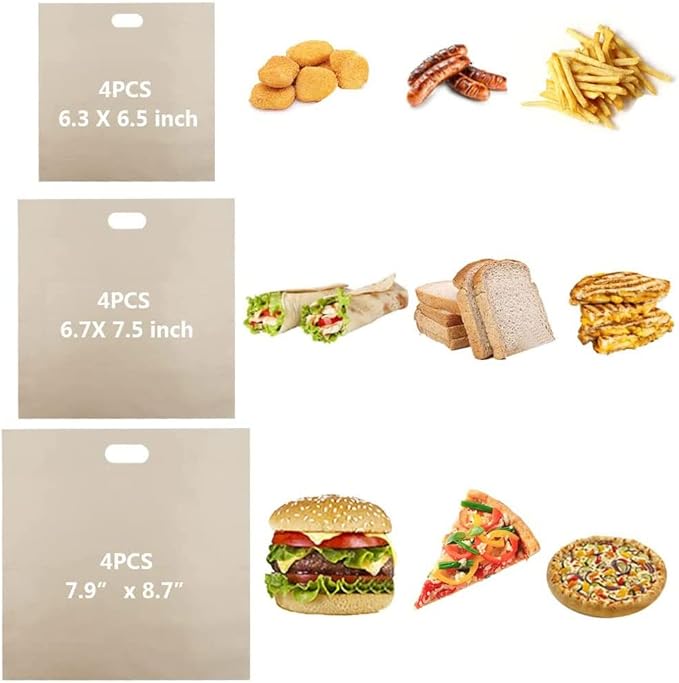 Toaster Bags Reusable for Grilled Cheese Sandwiches | Safest On The Market - 100% BPA & Gluten Free | Non Stick Toast Bag (12PCS)