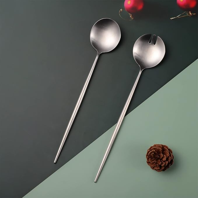 Salad Servers,Spoon and Fork Set 11.41 inch,18/10 Stainless Steel Salad Serving Titanium Plating (Black)