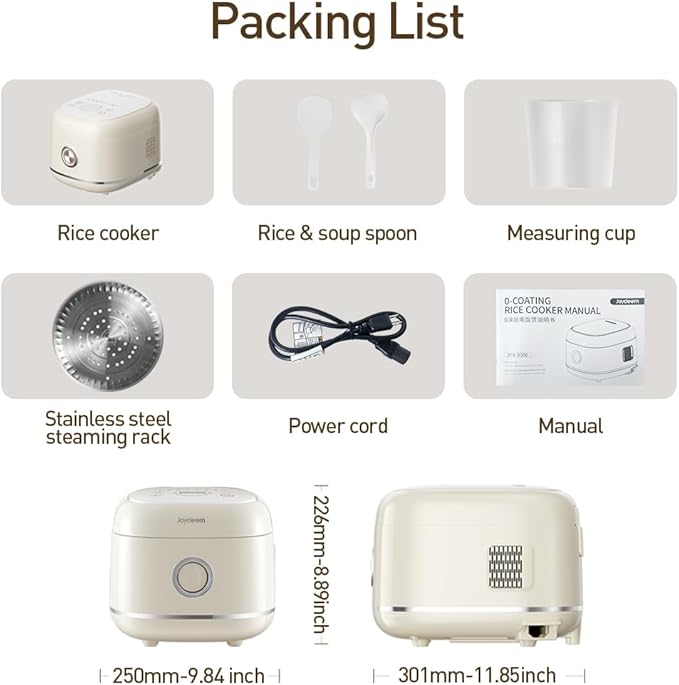 Joydeem Stainless Steel Rice Cooker, Uncoated Non-stick 316L Stainless Steel Inner Pot Rice Cookers, 6 Cup Uncooked, 3L/3.2 qt, DFB-D300