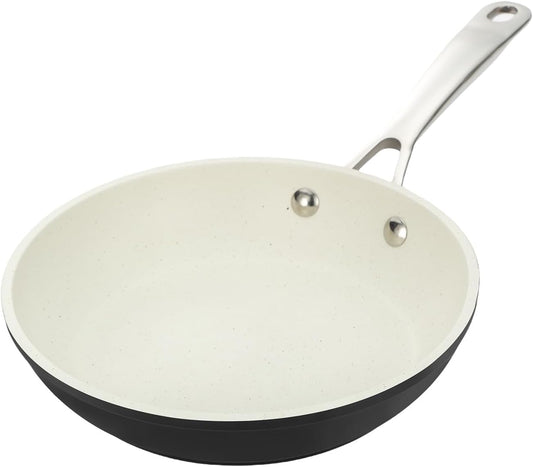 UCC LIFE Nonstick Frying Pan Skillet, Granite Coating Pan, Healthy Stone Cookware Chef's Pan, PFOA Free Compatible with All kitchen Stovetops (8 Inch White)