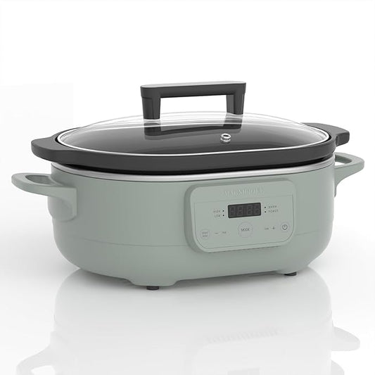 6 Quart Programmable Slow Cooker Removable Healthy Nonstick Pot - Small Kitchen Appliance for Family Dinners - Serves 6+ People - Heat Settings: Keep Warm Olive