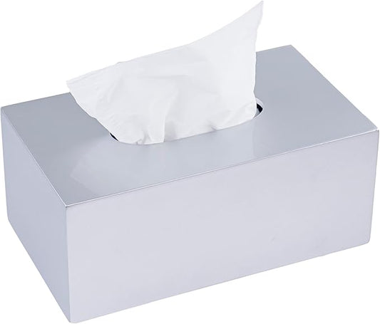 PEMAR Rectangular Lacquer Tissue Box, Handmade Rectangle Tissue Holder Decorative Napkin Dispenser Organizer Rustic Farmhouse Vintage Decor (Silver)