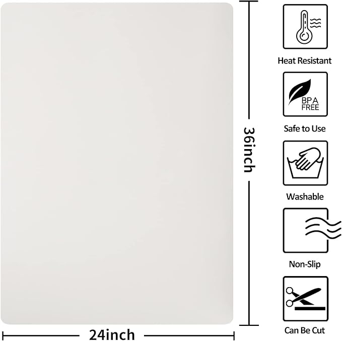 Slicone Mat Heat Resistant Mats for Countertop, Multipurpose Large Silicone Mats for Crafts Kitchen Workbench Size 36x24 inches Thick 2mm,Rolled Package,Beige