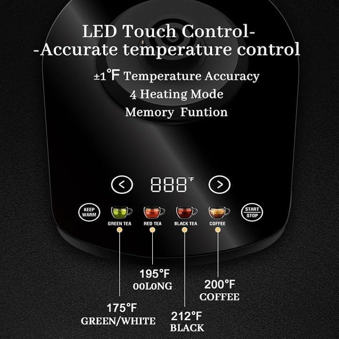 SEEDEEM Gooseneck Electric Kettle, 1L 1200W Touch Screen Pour-Over Kettle with 4 Heating Modes, ±1℉ Temp Control, Keep Warm Function, for Tea & Coffee, Silver