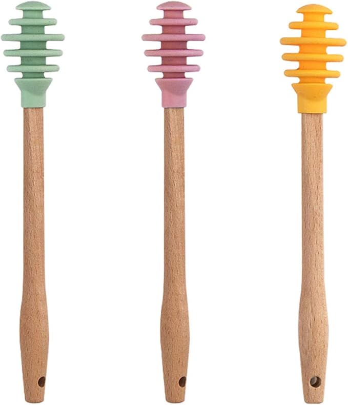 Silicone Honey Dipper Sticks, 3PCS Spiral Design Non-Drip Honey Spoon with Jar Stirring Rod, Food-Grade BPA Free Dispenser for Syrup, Jam & Beverages