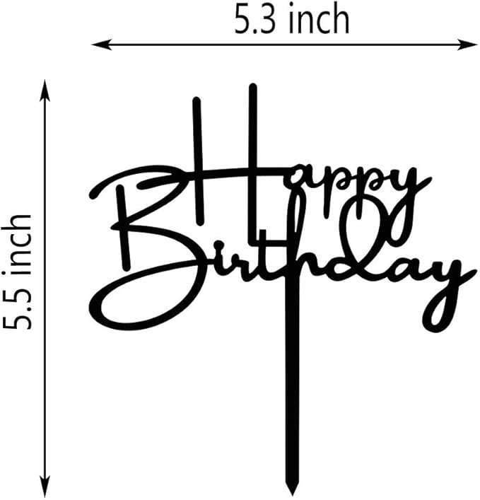 Happy Birthday Cake Topper for Birthday Party Decorations, Black Acrylic