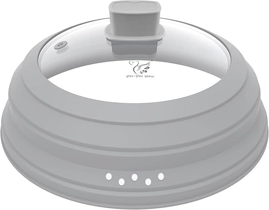 Microwave Splatter Cover Glass Cover Guard Lid with Collapsible Silicone for Food Pot Plate Cover 10.8 inch Light Grey