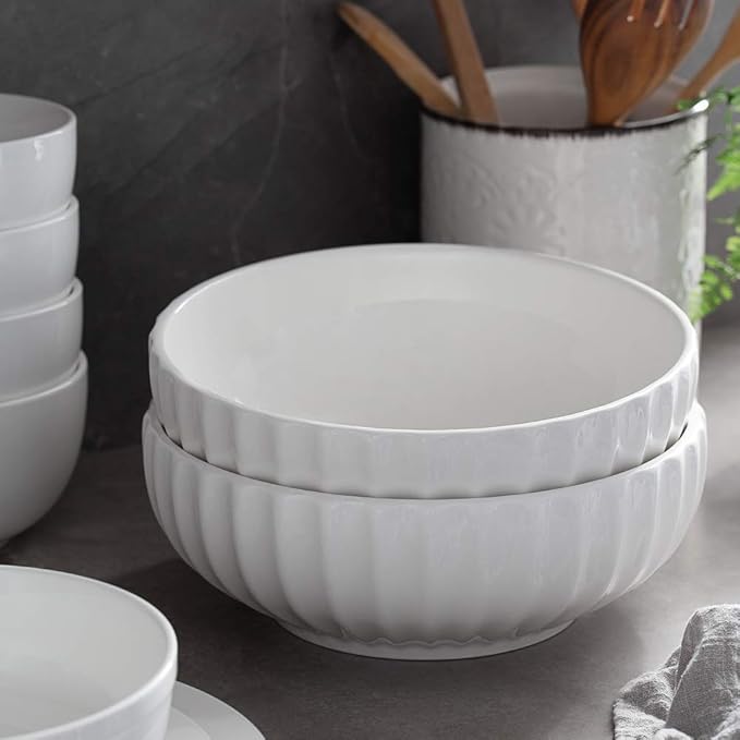 DOWAN 9.8'' Serving Bowls, 86 oz White Serving Platters, Large Ceramic Serving Dishes, Fruit Bowl, Set of 2, for Entertaining, Party, Kitchen, Dinner, Banquet, Housewarming Gift, White
